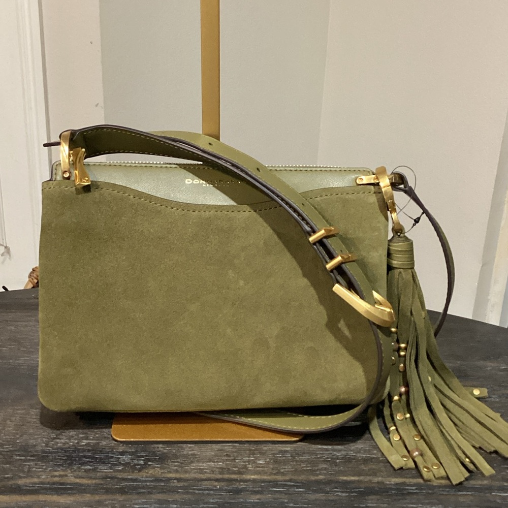Donna Karan Glenwood Suede Triple Compartment Crossbody with Beaded Tassel - Picture 2 of 14